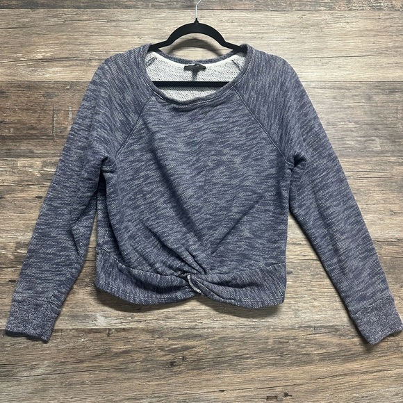 J. Crew Blue Sweatshirt Crew Neck Tie Front Shirt - Picture 1 of 3